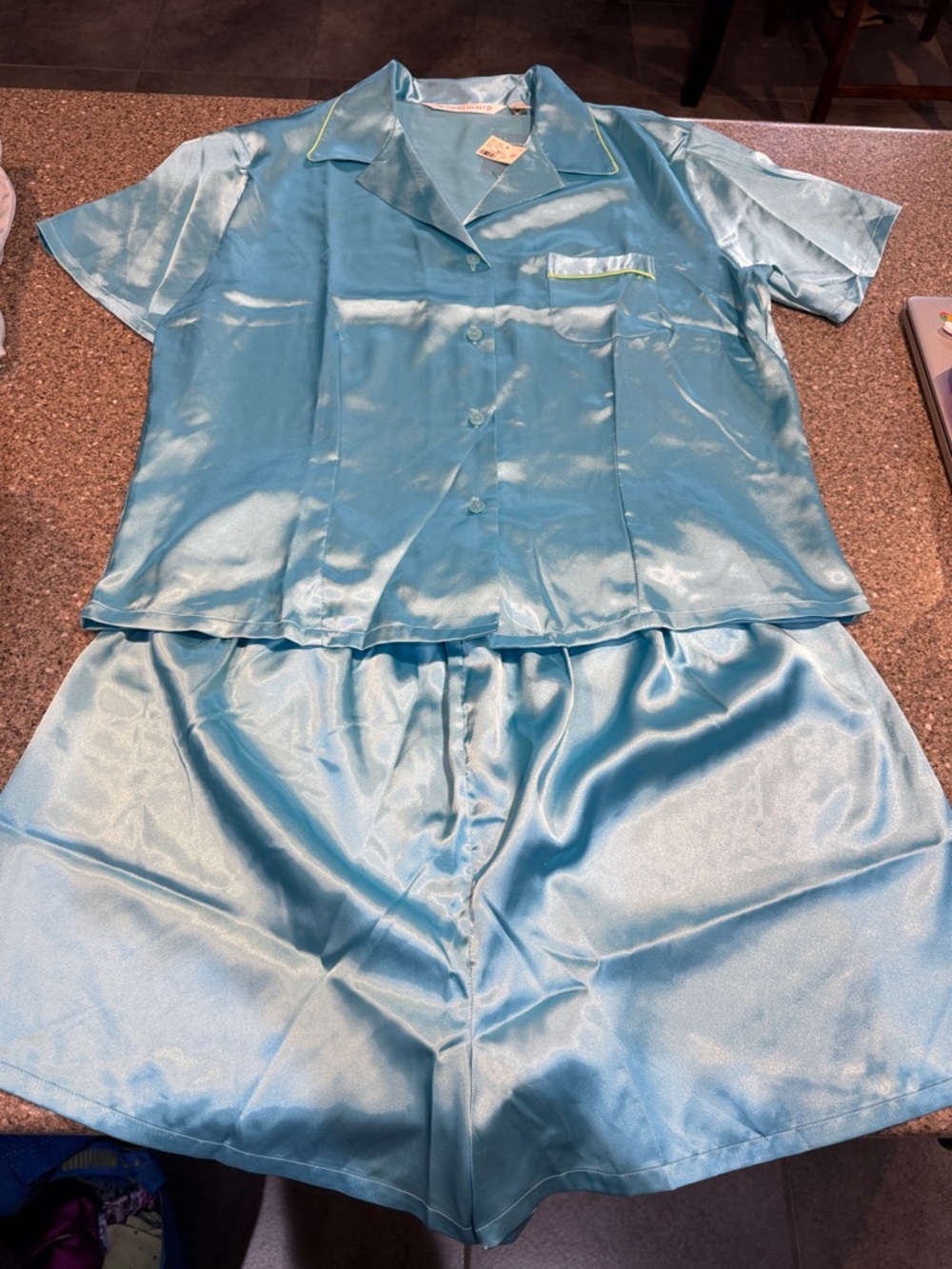 90s New old stock Victoria's Secret Light Blue Satin Short Pajama Set